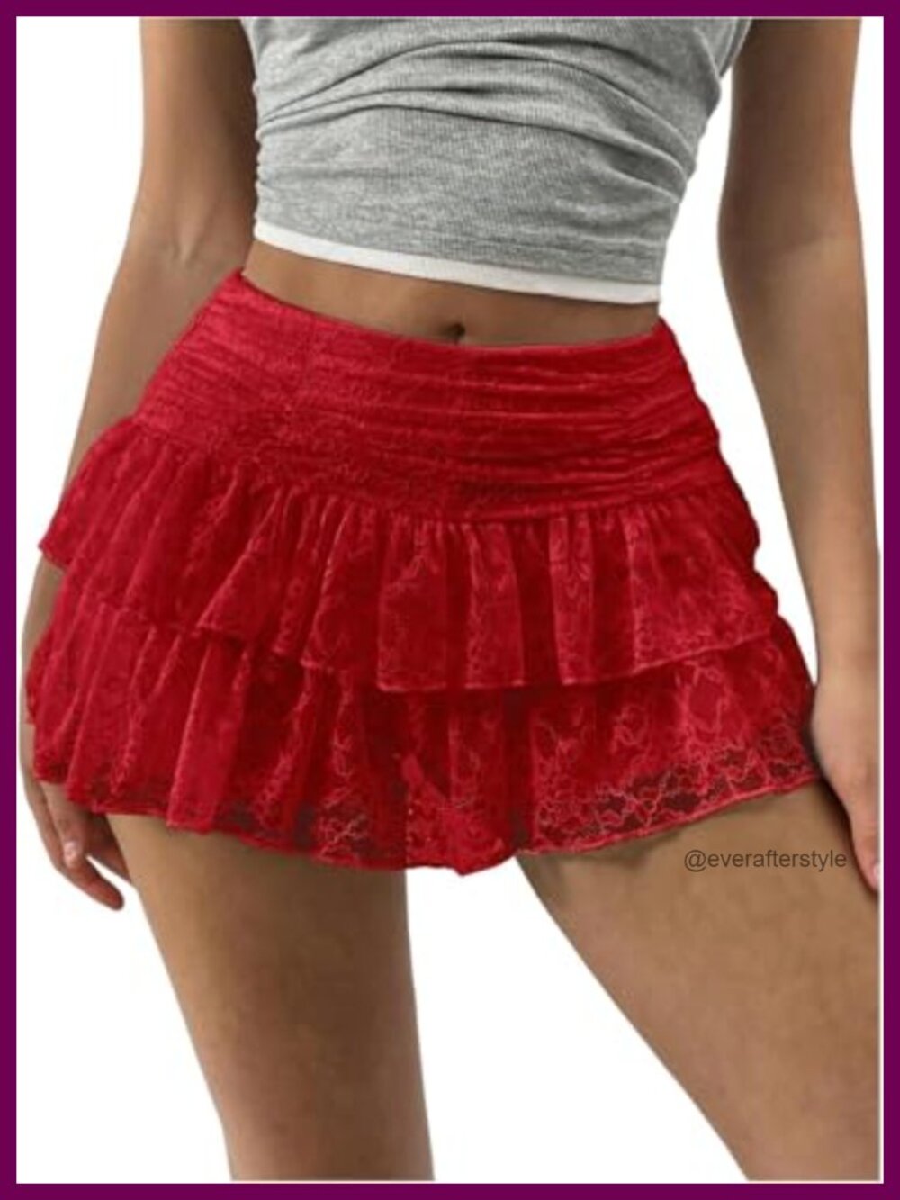Women Lace Mini Skirt High Waist Ruffle A Line Tiered Skort